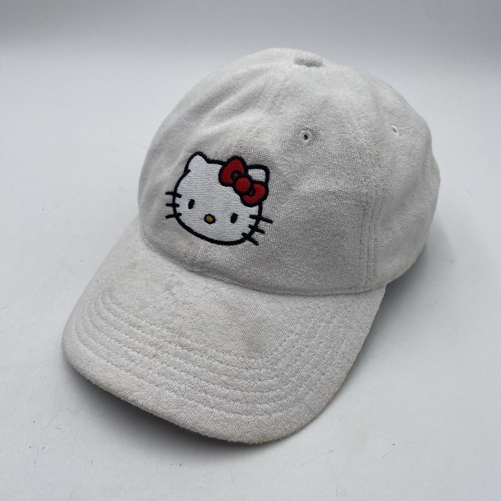 Sanrio Hello Kitty Hat Adult Strapback White Cotton Terry Cloth Cleaned See Pics